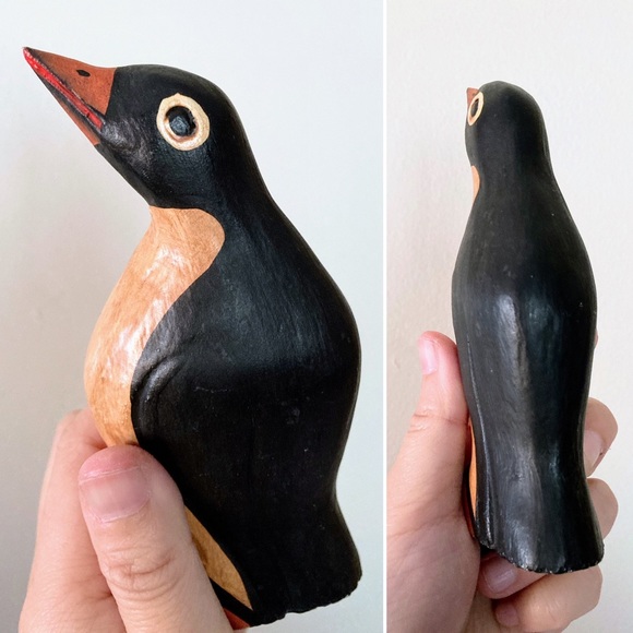 Vintage Handmade Folk Art Penguin Wooden Hand Carved Statue Figurine Sculpture - Picture 3 of 8